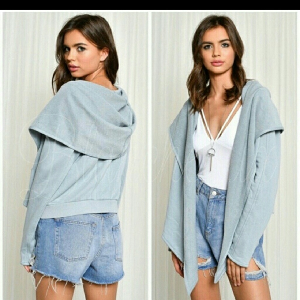 Light blue gray draped cardigan jacket. NWT. - Picture 1 of 3